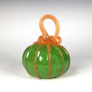 Glass Pumpkin Vibrant Green with Orange Stem